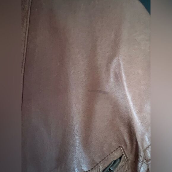 VTG The New Age Brown Leather Double Collar Bomber Jacket Size S - Picture 6 of 15